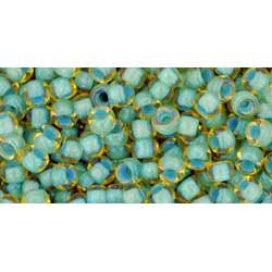 Japanese Toho Seed Beads Tube Round 8/0 Inside-Color Rainbow Lt Topaz/Sea Foam-Lined TR-08-952