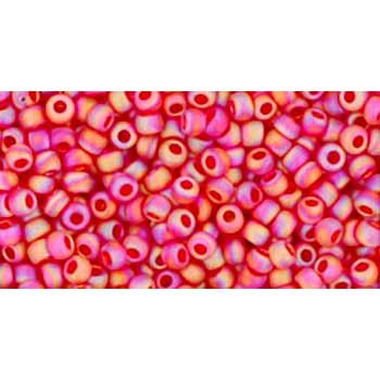 Japanese Toho Seed Beads Tube Round 11/0 Transparent-Rainbow Frosted Siam Ruby TR-11-165BF