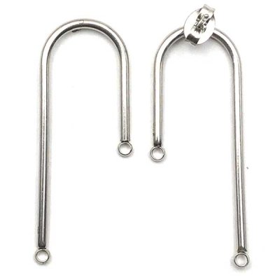 Ear Stud Arch U Thin Surgical Stainless Steel 37x15mm - 1 Pair - Includes Backs