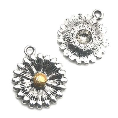 Cast Metal Charm Flower Daisy w/Painted Gold 24x20mm (1) Antique Silver