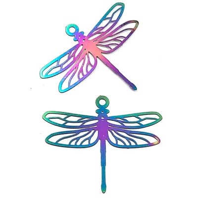 Stainless Steel 201 Charm Thin Dragonfly Style 01 29x34mm (2) Multi-color