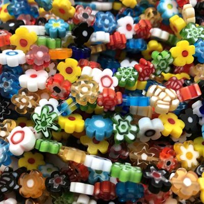 Millefiori Glass Beads Flowers 7-10mm (50) Mixed