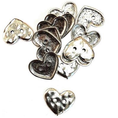 Cast Metal Button 2-Hole Heart 19x16mm (10) Antique Silver