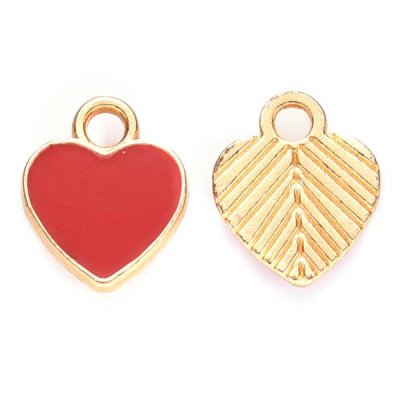 Cast Metal Charm Heart Tiny 12x10mm (10) Gold Red