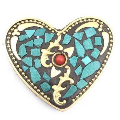 Kashmiri Style Beads Heart Large 42x50mm (1) Turquoise