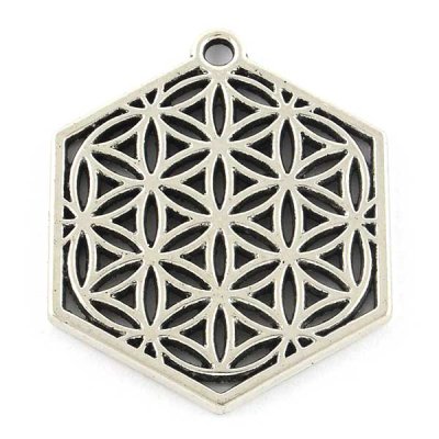 Cast Metal Pendant Flower of Life Hexagon 30x25mm (10) Antique Silver