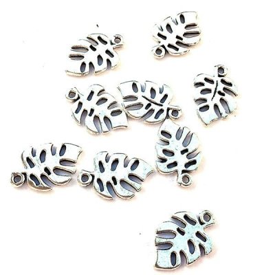 Cast Metal Charm Monstera Palm Frond Smooth 18x13mm (10) Antique Silver