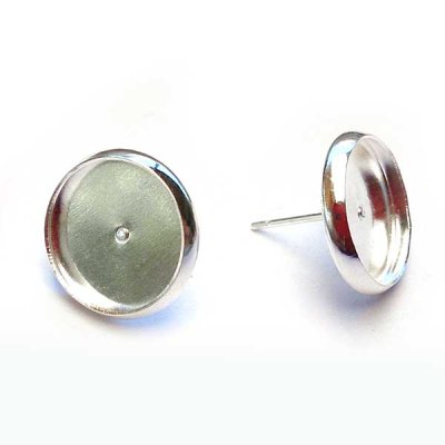 Setting Fits 12mm Round Earring Post Brass (10) Silver Bright