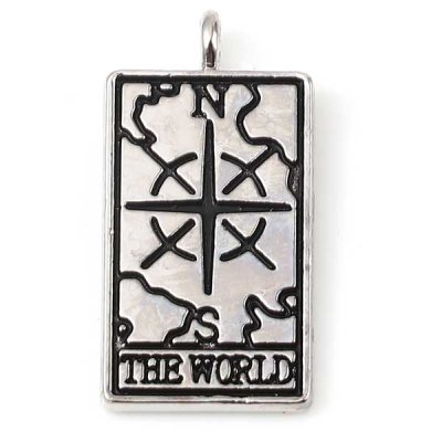 Cast Metal Charm Tarot Card 26x13mm (1) Style A The World - Silver