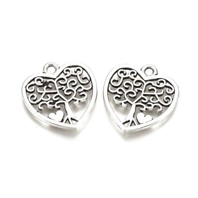 Cast Metal Charm Tree of Life Heart 18x17mm (40) Antique Silver
