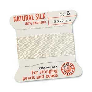 Griffin Natural Silk Beading Cord & Needle Size 6 0.7mm (2 Metres) White