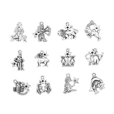 Cast Metal Charms Zodiac Signs (12) Antique Silver