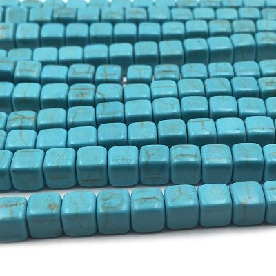 Turquoise Synthetic Beads Cube 6mm (60) Blue