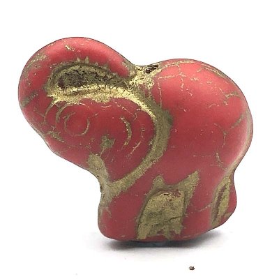 Czech Glass Beads Elephant 20x23mm (1) Scarlet Red w/ Gold Wash