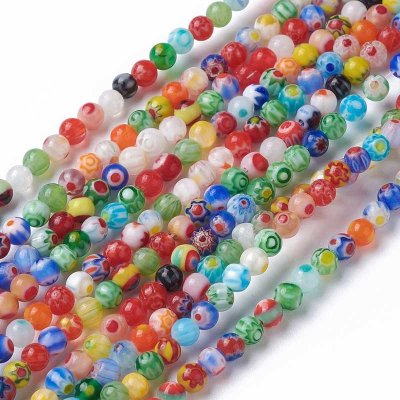 Millefiori Glass Beads Round 4mm Round (95) Mixed