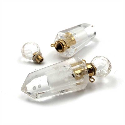 Gemstone Pendant Perfume Bottle Point 42mm (1) Quartz Crystal Gold