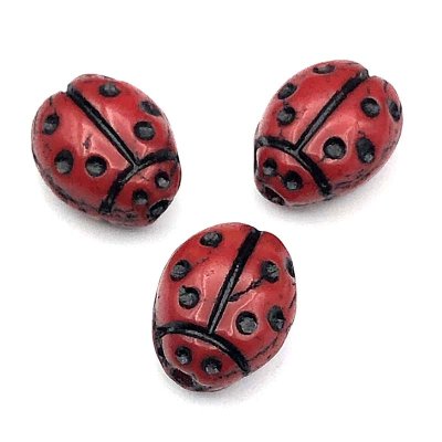 Czech Glass Beads Ladybug Traditional 10x7mm (10)  Red Opaline w/Black Wash