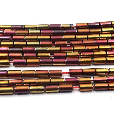 Glass Beads Column 4.5mm (74) Electroplate Rose Gold Purple