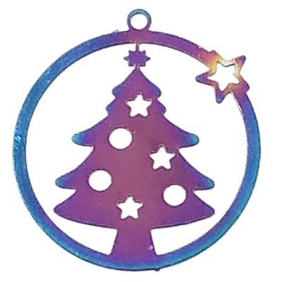 Stainless Steel 201 Charm Christmas Tree in Circle 22x20mm (2) Multi-color