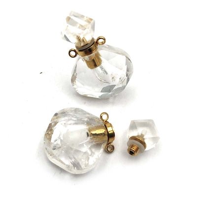 Gemstone Pendant Perfume Bottle MINI 26mm (1) Quartz Crystal Gold