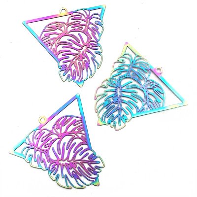 Stainless Steel 201 Charm Thin Monstera Triangle 32mm (2) Multi-color