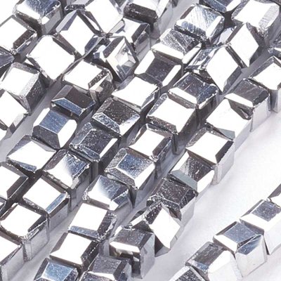 Glass Beads Cubes Faceted Tiny 3mm (95) Electroplated Silver