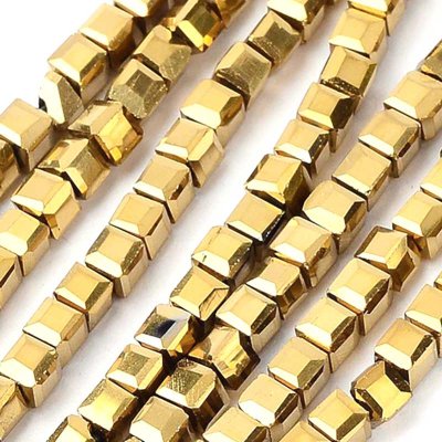 Glass Beads Cubes Faceted Tiny 3mm (90) Electroplated Gold