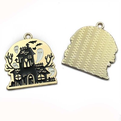 Cast Metal Charm Halloween Haunted House 29x32mm (1) Gold
