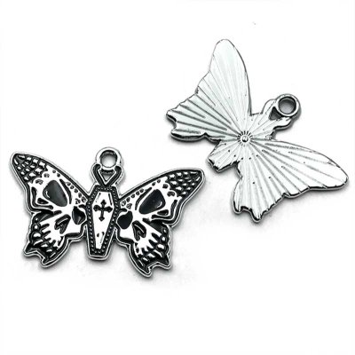 Cast Metal Charm Butterfly  Gothic 01 19x30mm (1) Silver