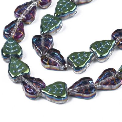 Glass Beads Leaves 10x8mm (58) Electroplated Half Metallic Green