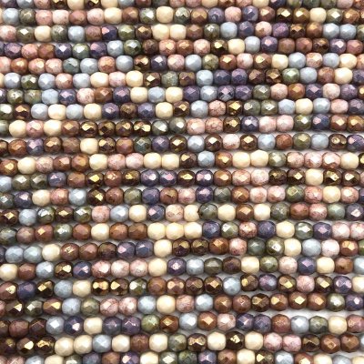 Czech Faceted Round Firepolished Glass Beads 4mm (50) Opaque Luster Mix