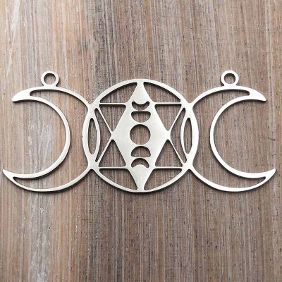Stainless Steel Charm /Connector Double Moon Star 22x47mm (1) Original