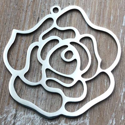 Stainless Steel Charm Flower Outline 05 Rose 30mm (1) Original