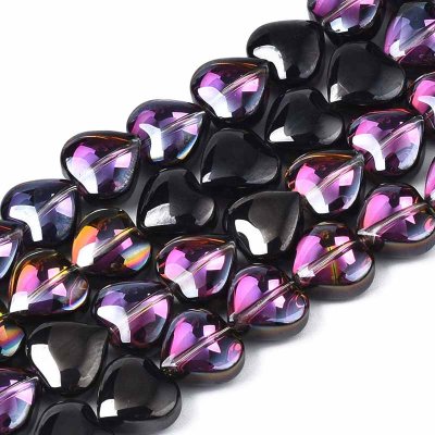 Glass Beads Heart 10mm (70) Electroplated Half Black Plated