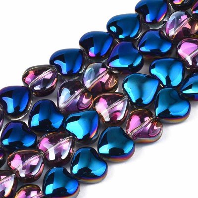 Glass Beads Heart 10mm (70) Electroplated Half Blue Plated