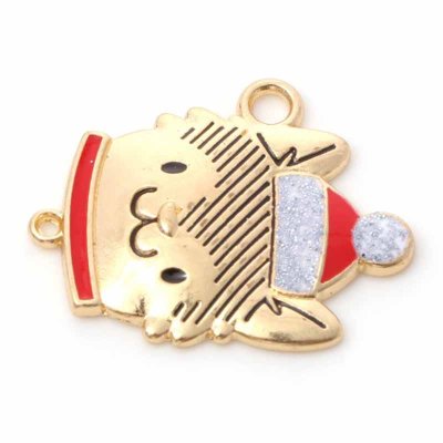Cast Metal Charms Christmas Cat Side 28x22mm (1) Red Gold