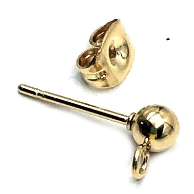 Ball Stud Earring w/ Loop 304 Stainless Steel (100) 24K Gold Plated - Includes Backs