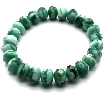 Czech Glass Beads Rondelle 9x6mm (25) Green Emerald White Mix Opaque Transparent