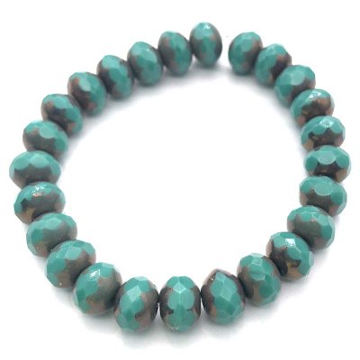 Czech Glass Beads Rondelle 7x5mm (25) Turquoise Opaque w/ Bronze Finish