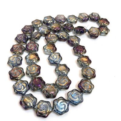 Glass Beads Rose Hexagon 16x15mm (38) Electroplated Half Dark Orchid AB