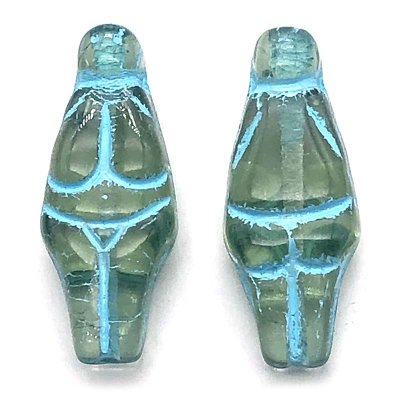 Czech Glass Beads Goddess 25x10mm (1) Tourmaline w/Turquoise