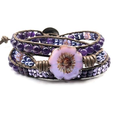 Jewellery Beading Kit Violet Hibiscus Amethtyst + Seed Bead Wrap Bracelet