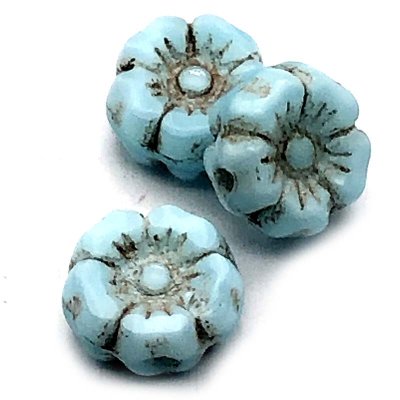 Czech Glass Beads Flower Hibiscus Hawaiian Mini 7mm (10) Sky Blue Silk w/ Light Gold