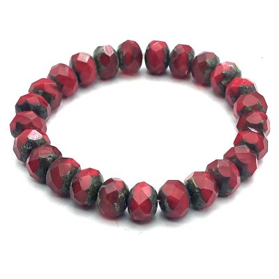 Czech Glass Beads Rondelle 9x6mm (25)  Red Coral & Ruby Red Opaque Mix w/ Picasso