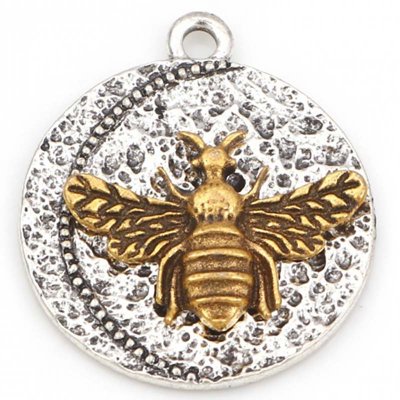 Cast Metal Charm Bee Gold Round 02 Solid 25x21mm (1) Antique Silver