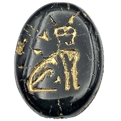 Czech Glass Beads Egyptian Cat Oval Flat 16x12mm (6) Jet Black Opaque with Gold Wash