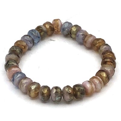 Czech Glass Beads Rondelle 5x3mm (30) Sapphire, Topaz Transparent & Pink Opaque Mix w/ Marbled Luster