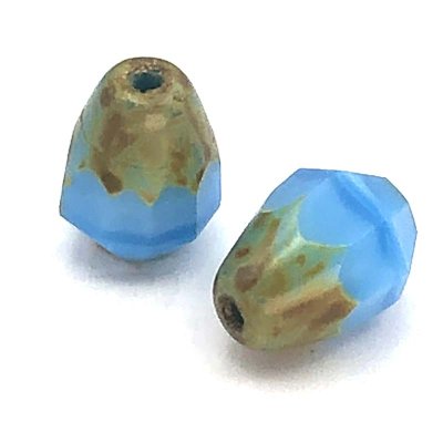 Czech Glass Beads Faceted Drop Bottom Cut 8x6mm (15) Denim Blue Silk w/ Picasso Finish