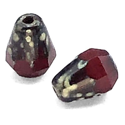 Czech Glass Beads Faceted Drop Bottom Cut 8x6mm (15) Red Opaline w/ Picasso Finish