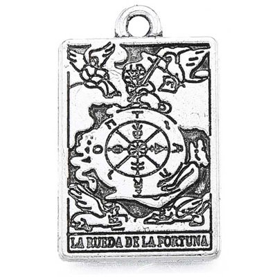 Cast Metal Charm Tarot  Style B 23x14mm (1)  The Wheel of Fortune Antique Silver